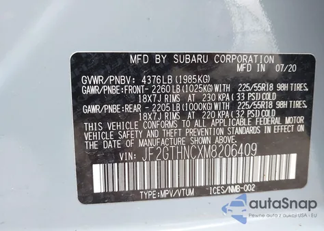 2021 Subaru Crosstrek Limited z USA, uszkodzony, nr VIN JF2GTHNCXM8206409